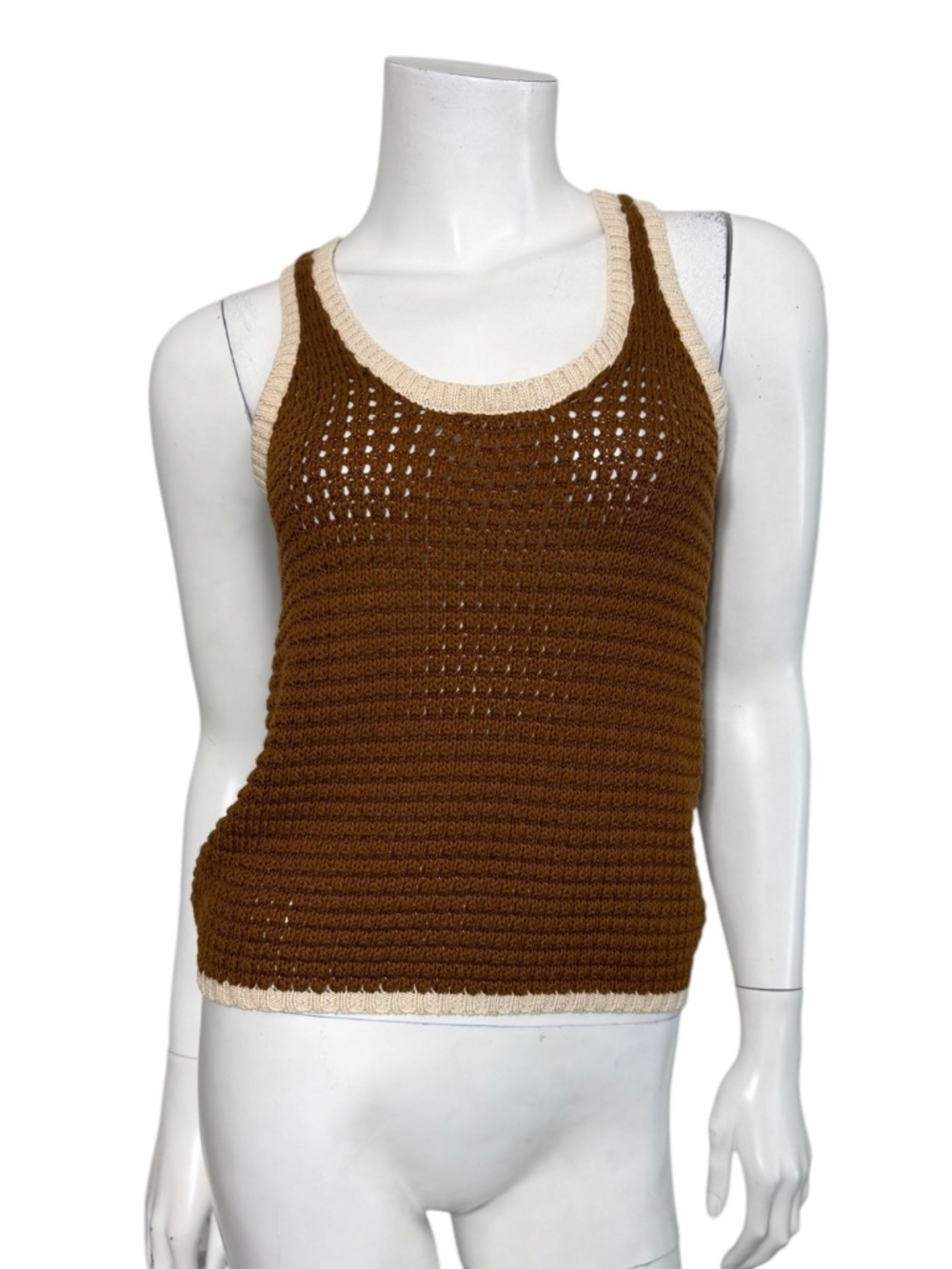AMO DENIM Amy Sweater Tank Sedona Brown Crochet Knit Top 100% Pima Cotton S